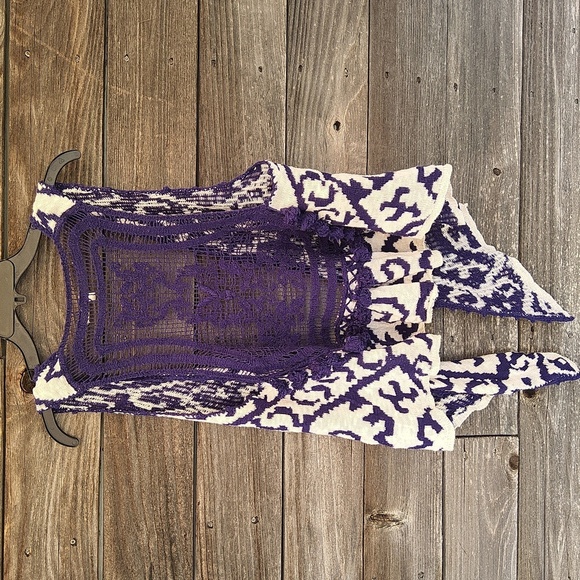 MOTH Anthropologie Purple & White Patterned Sleeveless Vest Size M/ L - Picture 7 of 9